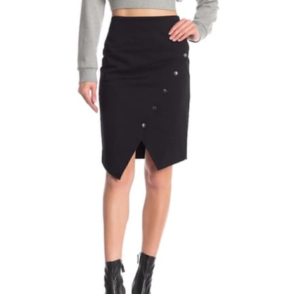 Rebecca Minkoff Camilla black skirt moto asymmetric button new 6